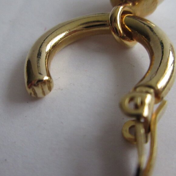 Clip On Hoop Huggie Earrings with Faux Pearl Dangle Charm Gold Tone Metal - Picture 9 of 11